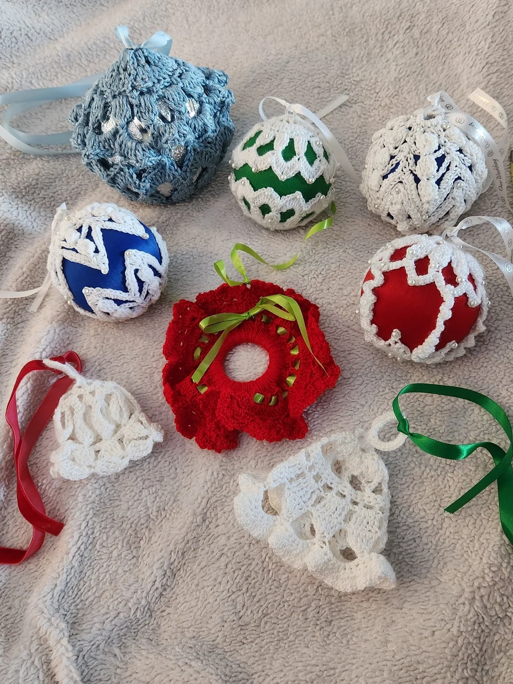 Vintage Handmade Crochet Christmas Ornaments Lot of 8 - Victorian Lace Style